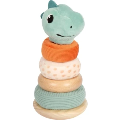 Afbeelding van small foot Stapeltoren &quot;Dino&quot; van hout en pluche, motorisch speelgoed met kleurrijke stapelringen, voor kinderen vanaf 12 maanden, 12687
