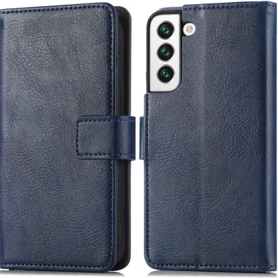 Afbeelding van iMoshion Hoesje Geschikt voor Samsung Galaxy S22 Met Pasjeshouder Luxe Bookcase Donkerblauw