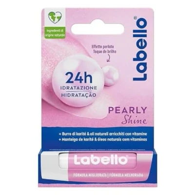 Afbeelding van Labello Pearly Shine Burrocacao Lippen 4,8 g, kleurrijke, voedende lippenbalsem met parel en zijde extracten, hydraterende voor 24 uur natuurlijke ingrediënten