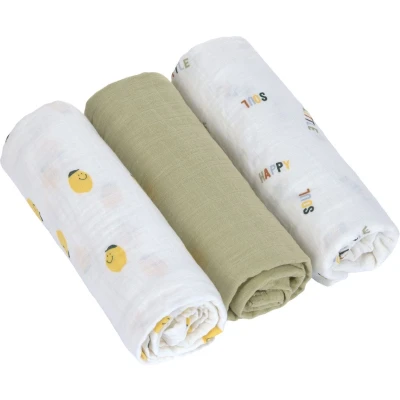 Afbeelding van Lässig Hydrofiele luier swaddle doek 3 stuks 85 x cm Happy fruits lemon