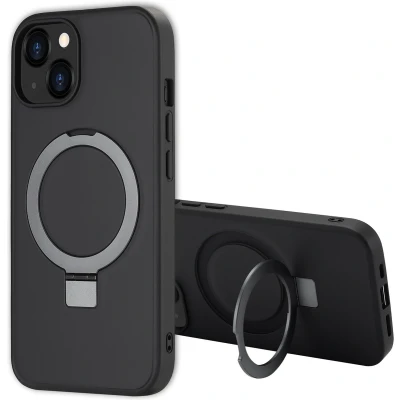 Afbeelding van Accezz Hoesje Geschikt voor iPhone 14 Ring Stand Backcover MagSafe Zwart