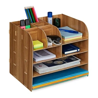 Afbeelding van Relaxdays bureau organizer documentenbak pennenbak desk brievenbak dark Brown