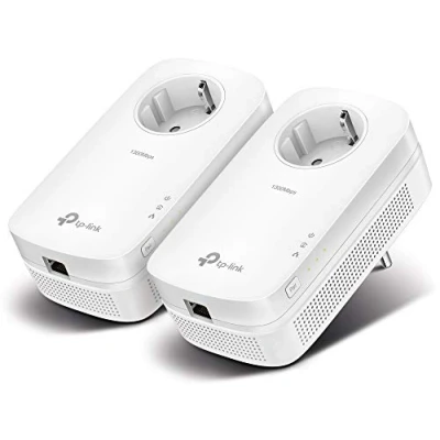 Image de TP Link CPL AV1300 (Débit 1300 Mbps), 1 Port Ethernet Gigabit, Prise Intégrée Version Européenne, Pack de 2 (TL PA8010P KIT) Blanc