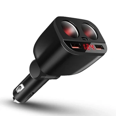 Afbeelding van USB autolader sigarettenaansteker met dubbele oplaadpoort, QC3.0, 12 V/24 V, 120 W, led voltmeter voor mobiele telefoon, GPS tablet