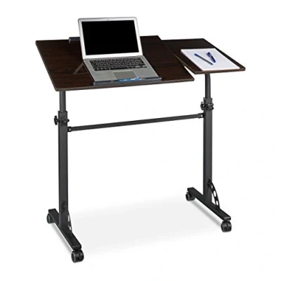 Afbeelding van Relaxdays Laptoptafel XXL verstelbaar laptopstandaard op wieltjes hout katheder zwart