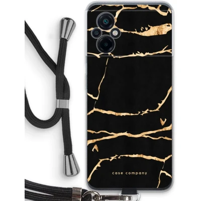 Afbeelding van Case Company® hoesje met Koord geschikt voor Xiaomi Poco M5 Gouden marmer Telefoonhoesje Zwart Bescherming aan alle Kanten en Over de Schermrand