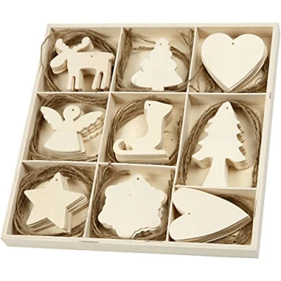 Afbeelding van Houten ornamenten Assortiment, afm 7 8 cm, triplex, Kerst, 72 assorti