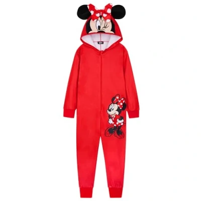 Afbeelding van Disney Pyjama voor kinderen, Stitch, Minnie, romper, overpyjama, meisjes, fleece, maten jongeren, 2 14 jaar, Rood Minnie