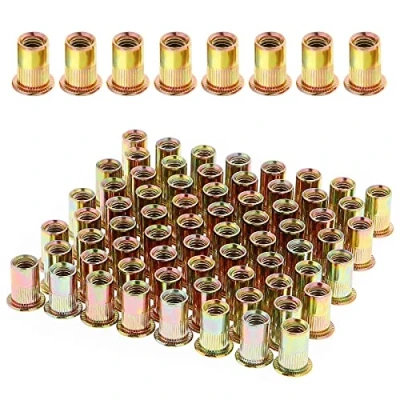 Afbeelding van Gueenky 100 stuks klinknagelmoeren M6 met platte schroefdraad, schroefdraad van verzinkt koolstofstaal, assortiment klinknagels schroefdraadinzetstukken voor metaal, kunststof (12