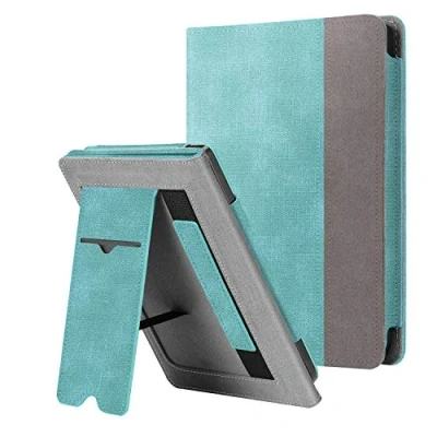 Afbeelding van FINTIE beschermhoes voor Kobo Reader NIA 2020 / Clara HD, met standaard, hoes kaartenvak, polsband, automatische slaap /wekfunctie, denim turquoise