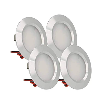 Afbeelding van LEDLUX, 4 stuks, mini led inbouwspots, rond, smal, 3 W, DC 12 V, 24 boring 50 mm, spots voor keuken, badkamer, camper (zilver, 6000 K)