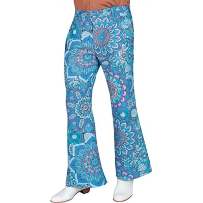Afbeelding van Widmann Hippie Kostuum Super 60s Mandala Blue Wijde Pijpen Broek Blauw Large / XL Carnavalskleding Verkleedkleding