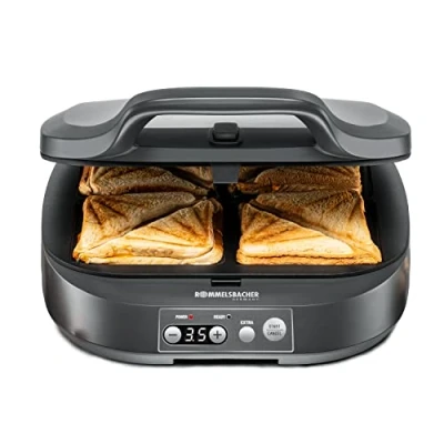 Afbeelding van ROMMELSBACHER ST 1800 sandwichapparaat, 4 XL sandwiches, antiaanbaklaag, 15 minuten timer, automatische uitschakeling, Cool Touch behuizing, W, leigrijs