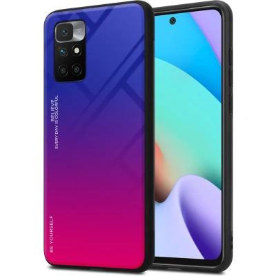 Afbeelding van Cadorabo Hoesje geschikt voor Xiaomi RedMi 10 in PAARS ROOD Tweekleurige beschermhoes van TPU silicone Case Cover en achterzijde gehard glas