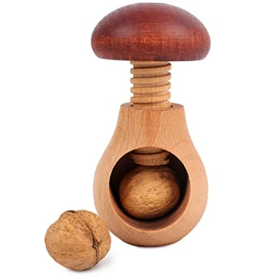 Afbeelding van Creative Home Houten Notenkraker Paddestoelvormig 10 x 6 cm Natuurlijk Beukenhout met Schroefmechanisme Massief &amp; Nuttig