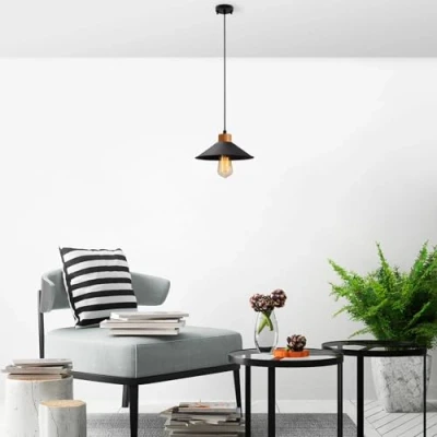 Afbeelding van Hanglamp GMN 00007 1 lamp houtdetail zwart