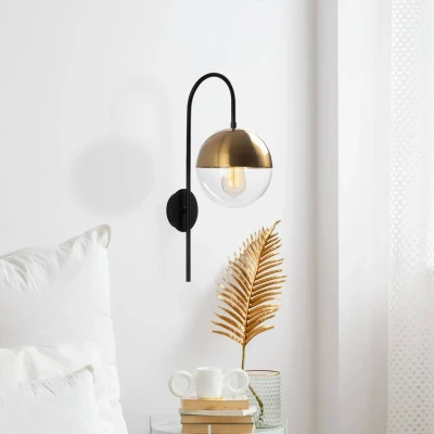 Afbeelding van Wandlamp Bastos 3055, zwart/goud antiek/helder