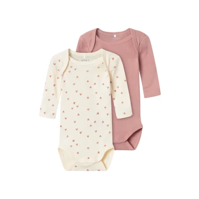 Afbeelding van NAME IT NBFBODY 2P LS BUTTERCREAM HEARTS NOOS Meisjes Body Maat 74