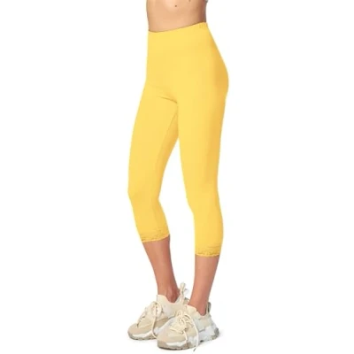 Afbeelding van Merry Style MS MS10 290 LE Dames Capri Leggings Sport Vrijetijdsbroek 3/4 Lengte met Kant Viscose Sporbroek Yogabroek Geel XL
