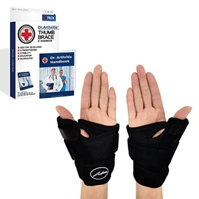 Afbeelding van Dr. Arthritis Duimspalk, ontworpen door artsen, duimbrace, rechter en linkerpols, voor tendinitis, duimbescherming mannen vrouwen, zwart, paar