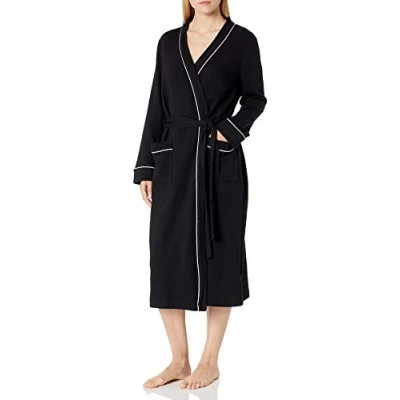 Image de Amazon Essentials Peignoir long, léger gaufré pour femme (disponible en grande taille) noir, (taille L)