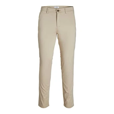 Image de Jack &amp; Jones Pantalon chino pour homme extensible Coupe fuselée ajustée JPSTMARCO JJBOWIE, Beige Oxford, 32W / 36L