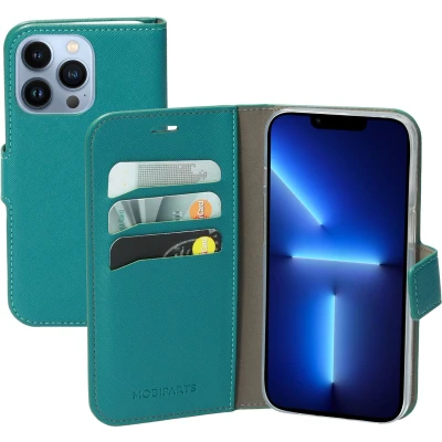 Afbeelding van Mobiparts Saffiano Wallet Case Apple iPhone 13 Pro Turquoise