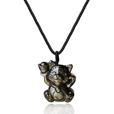 Afbeelding van COAI Halsketting voor heren en dames, met geluksbrenger van obsidiaan, goud, Edelsteen, Obsidiaan