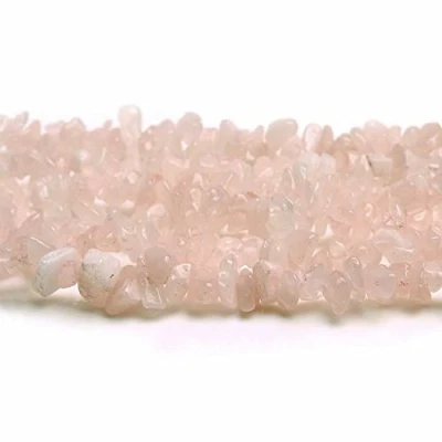 Afbeelding van Echte rozenkwarts, halfedelsteen, onregelmatige losse klompjes, kralen voor het maken van sieraden, ketting, 79 cm.