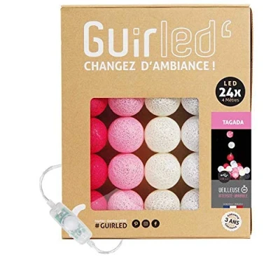 Afbeelding van Tagada USB Led lichtsnoer van katoen, 2 A dubbele poort oplader, met 3 intensiteiten, 24 ballen