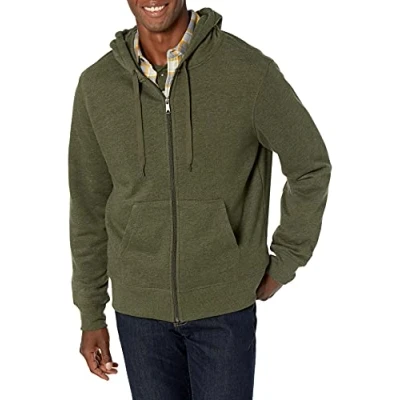 Image de Amazon Essentials Sweat shirt à capuche en polaire avec fermeture éclair intégrale (grandes tailles disponibles) Men&#039;s, Vert Olive Chiné, M