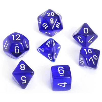 Afbeelding van Chessex doorschijnend blauw/wit Polydice Dobbelsteen Set (7 stuks)