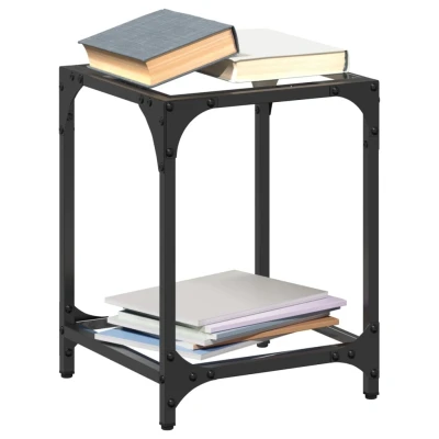 Afbeelding van Salontafel met transparant glazen blad 30x30x40 cm staal