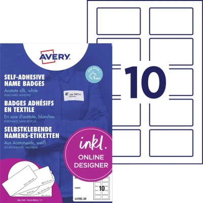 Afbeelding van Avery Zweckform L4785 20 Naametiketten 80 x 50 mm Acetaatzijde Wit 200 stuk(s) Weer verwijderbaar Laser (kleur), (zwart/wit), Handschriften