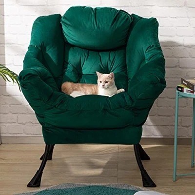 Afbeelding van Accent Chair Fauteuil Luie Stoel Lounge met Armleuningen Moderne Fluwelen Stof Vrijetijdsfauteuil Stalen Frame, Groen