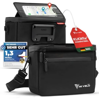 Afbeelding van MIVELO KLICKfix Fietsstuurtas, waterdicht, ruim, compatibel met elektrisch stuur, tas vak voor mobiele telefoon, zwart