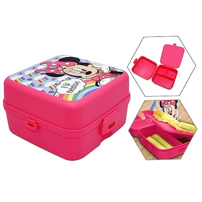Image de HOVUK Boîte à goûter Minnie Mouse de 13 cm déjeuner 3 compartiments style bento pour enfants repas anti fuite cadeau filles ans et plus