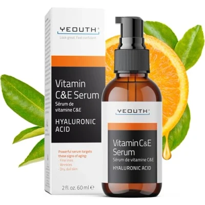 Afbeelding van YEOUTH vitamine C en hyaluronzuurserum, gezichtsserum, E, anti aging, gezichtscrème, verhelderend serum, voor alle huidtypes, 60 ml