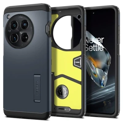 Afbeelding van Spigen Tough Armor Hoesje voor de OnePlus 12 Back Cover met Kickstand Metal Slate