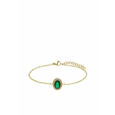 Afbeelding van Lucardi Dames Stalen goldplated vintage Armband met groen zirkonia Staal Goudkleurig 19 cm