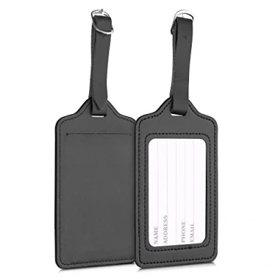 Afbeelding van kwmobile 2x bagagelabel voor koffers Set Van 2 kofferlabels 11 x 7 cm kunstleer in zwart