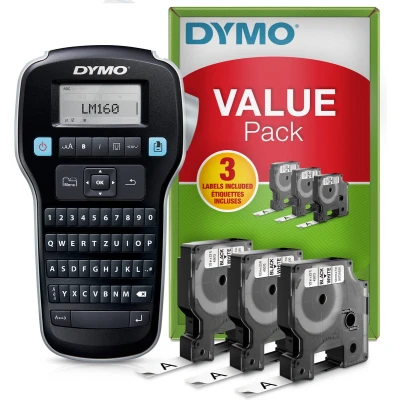 Afbeelding van DYMO LabelManager 160 Labelprinter startpakket Handheld met 3 rollen D1 etiketten QWERTZ toetsenbord Ideaal voor kantoor of thuis