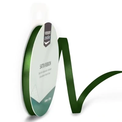 Afbeelding van Vaessen Creative Satijnen lint donkergroen 301002 1019 6 mm x 10 m decoratief voor bruiloft, doop en verjaardagscadeau