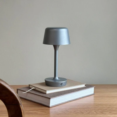 Afbeelding van Dyberg Larsen LED tafellamp Flow, zilver, hoogte 25 cm