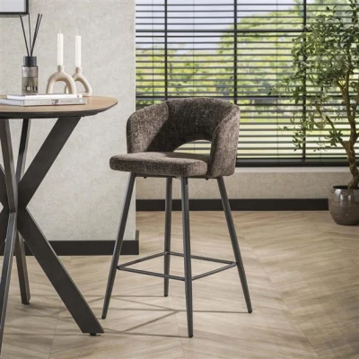 Afbeelding van Hoyz Collection Barstoel Boucle Salon Tissee Cargo Bruin Set van 2