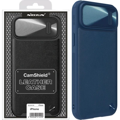 Afbeelding van Nillkin CamShield Leather S Case iPhone 14 Pro hoesje met cameracover blauw