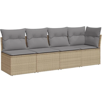 Afbeelding van Tuinbank 4 zits met kussens poly rattan beige