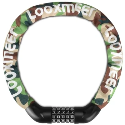 Afbeelding van Looxmeer kettingslot voor fiets, 90 cm, fiets met 5 cijfers, code, robuust motorslot fietsen, motoren, elektrische scooters, scooters en poorten, camouflage