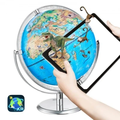 Image de VEVOR globe éducatif pour enfants, 254 mm, terrestre AR interactif avec application Golden Globe, éclairage nocturne LED, rotation 720 enfants compatibles appareils Android ou iOS (Langue : anglais)