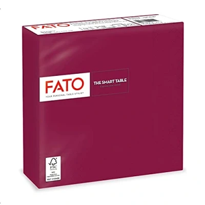 Image de Fato Serviettes en papier jetables, idéales pour les déjeuners informels et buffets, paquet de 40 serviettes, format 38x38 pliées 4, 2 plis, couleur bordeaux, 100% pure cellulose